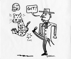 Cartoon of Colonel kicking a leopoard